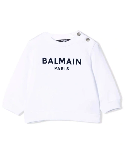 Shop Balmain White Cotton Sweatshirt In Bianco