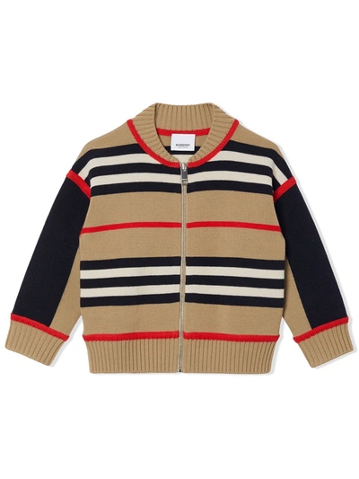 Shop Burberry Beige Cashmere And Wool Blend Cardigan In Check