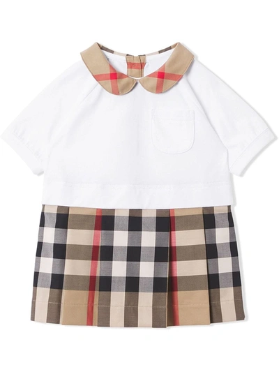 Shop Burberry Beige And White Stretch-cotton Dress In Check