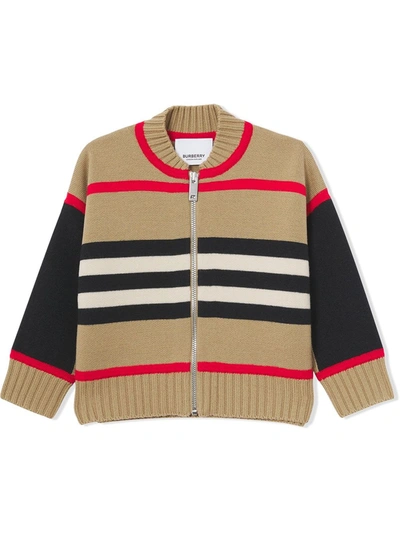 Shop Burberry Beige Wool-cashmere Blend Cardigan In Check