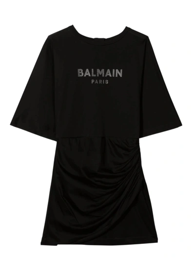 Shop Balmain Black Cotton Dress In Nero