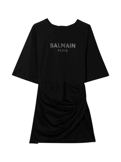 Shop Balmain Black Teen T-shirt Dress In Nero