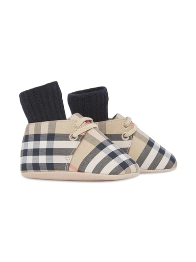 Shop Burberry Beige Cotton Blend Shoes In Check