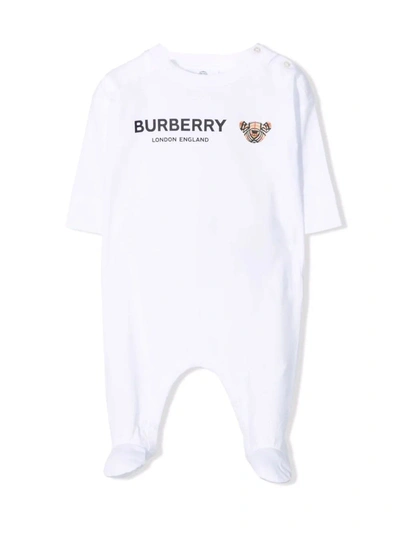 Shop Burberry White Cotton Sleepsuit In Bianco