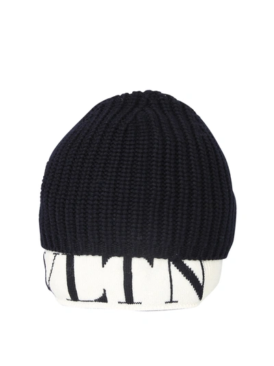 Shop Valentino Branded Beanie Hat In Blue