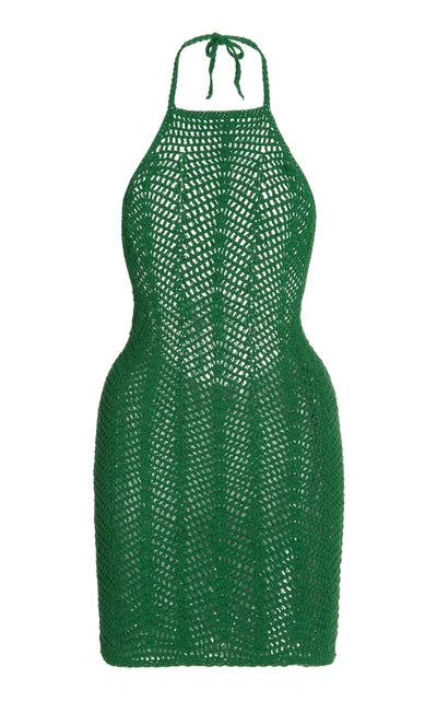 Shop Akoia Swim Exclusive Noelie Crocheted Cotton Mini Halter Dress In Green