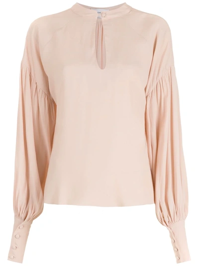 Shop Olympiah Long Puff-sleeve Blouse In Nude