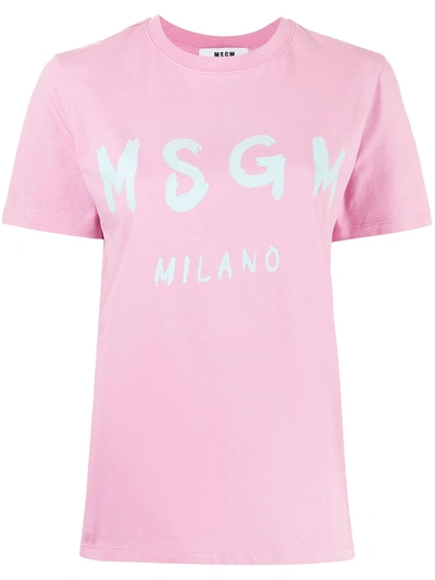 Shop Msgm Brushstroke-logo T-shirt In Pink