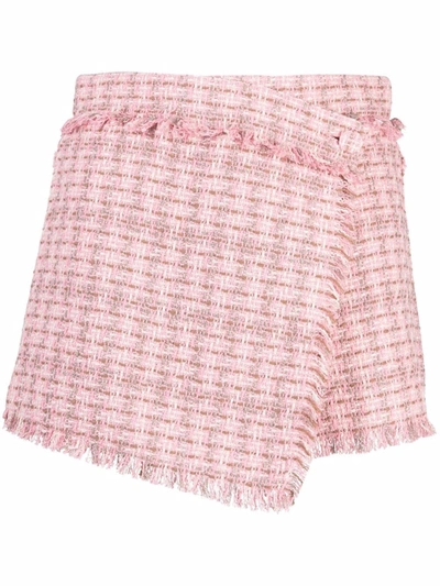 Shop Msgm Wrap-effect Tweed Shorts In Rosa