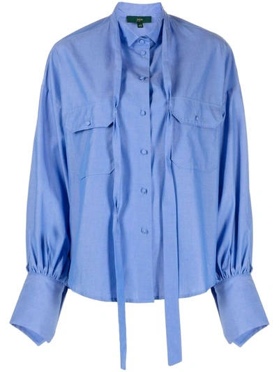 Shop Jejia Gathered-cuff Cotton Shirt In Blau