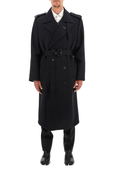 Shop Maison Margiela Wool Twill Trench Coat In Blue