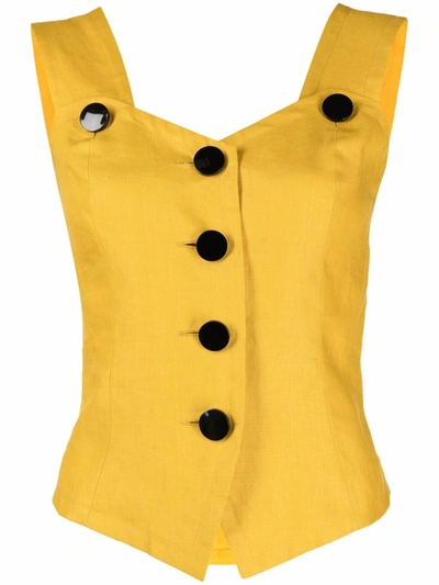 Pre-owned Saint Laurent 1990s Sleeveless Linen Top In Yellow