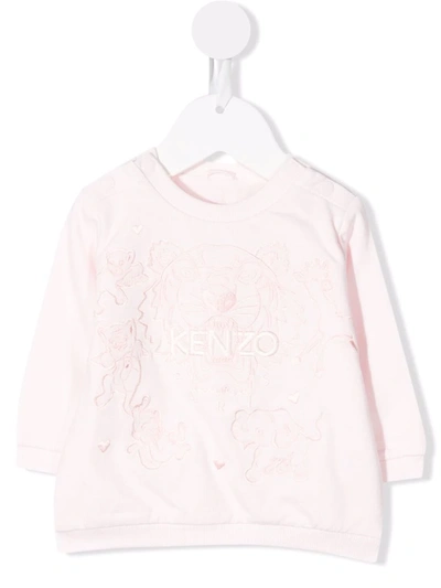 Shop Kenzo Logo-embroidered Cotton Sweatshirt In Pink