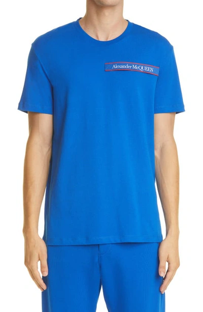 Shop Alexander Mcqueen Logo Tape Cotton T-shirt In Bold Blue/ Mix