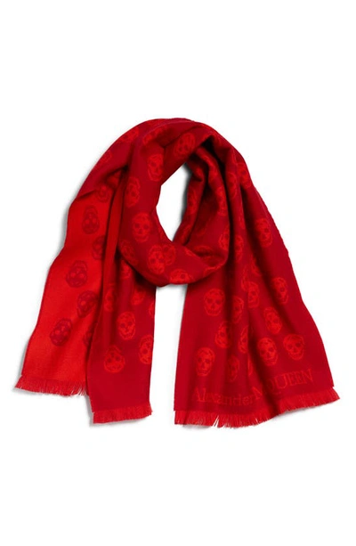 Shop Alexander Mcqueen Skull Wool Reversible Scarf In Lacquer/ Red