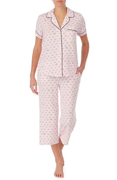 Shop Kate Spade Print Jersey Crop Pajamas In White Multi Print