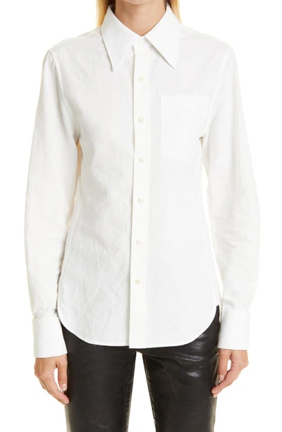 Shop Saint Laurent Linen & Cotton Button-up Shirt In Craie