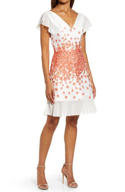 Shop Chi Chi London Francesca Embroidered Fit & Flare Dress In Coral