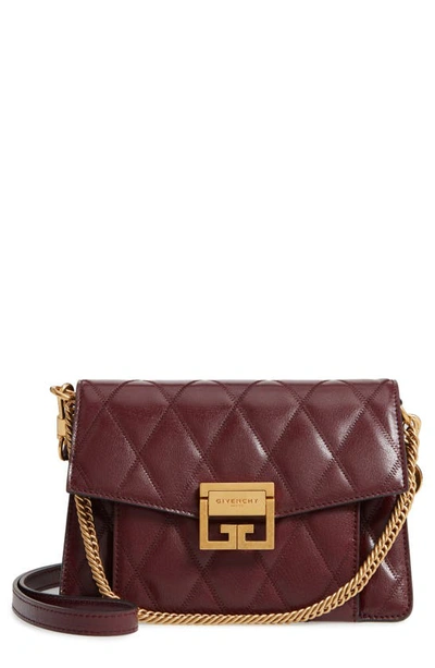 Shop Givenchy Small Gv3 Diamond Quilted Leather Crossbody Bag In Aubergine
