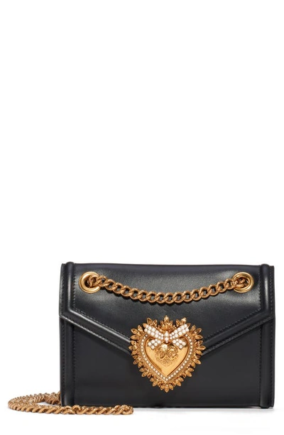 Shop Dolce & Gabbana Micro Devotion Leather Crossbody Bag In Nero