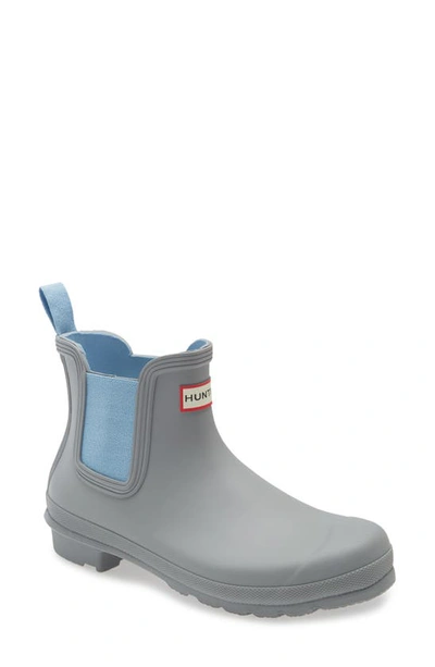 Shop Hunter Original Waterproof Chelsea Rain Boot In Tundra Grey / Blue Frost