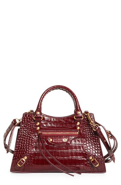 Balenciaga Small Neo Classic City Croc Embossed Leather Top Handle Bag In  6211 Dark Red | ModeSens
