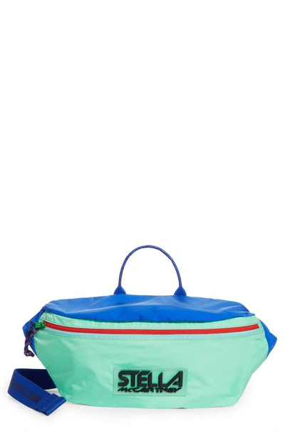 Shop Stella Mccartney Colorblock Recycled Nylon Belt Bag In Turquoise