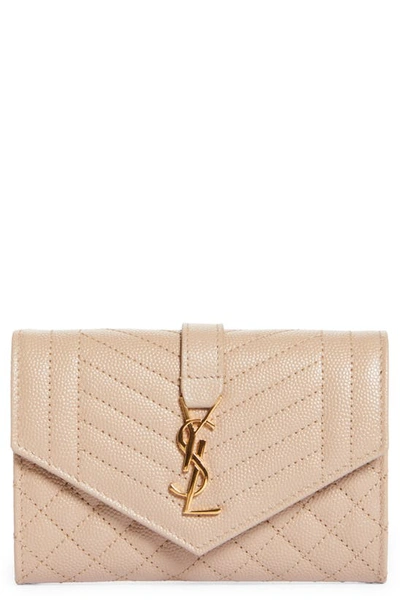Saint Laurent Small Monogram Quilted Leather Wallet In Dark Beige/ D.b./ D.b
