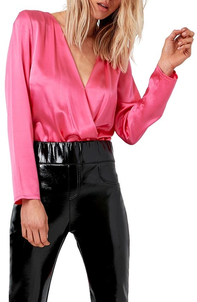 Shop As By Df Eleutheria Surplice Silk Blend Bodysuit In Bombshell Pink