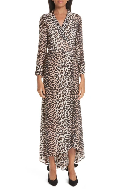 Shop Ganni Print Georgette Dress In Leopard
