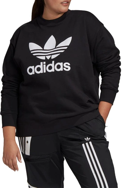 Shop Adidas Originals Trefoil Crewneck Sweatshirt In Black/ White2