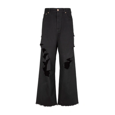 Shop Balenciaga Destroyed Baggy Pants In Black