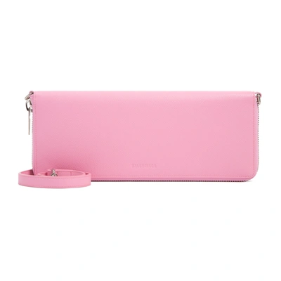Shop Balenciaga Leash Clutch Bag In Pink &amp; Purple