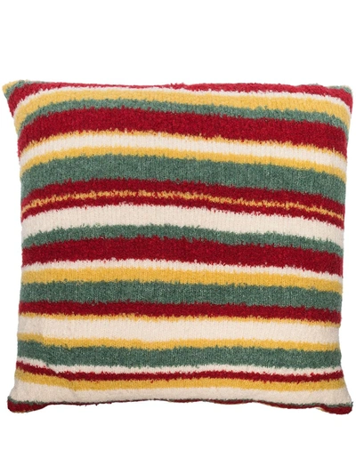 Shop The Elder Statesman Teddy Stripe Knitted Cushion In Gelb