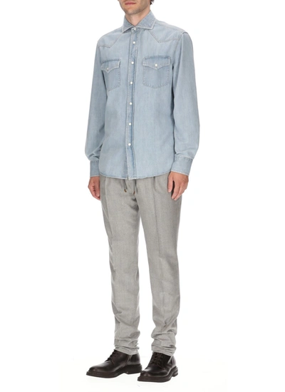 Shop Brunello Cucinelli Shirts In Denim Chiarissimo