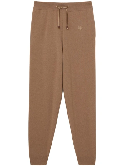 Shop Burberry Tb Monogram Knitted Track Pants In Brown