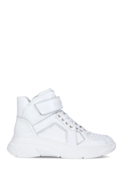 Shop Balmain Leather Sneaker With Strap In White