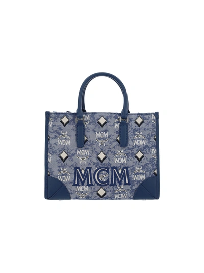 Shop Mcm Vintage Jacquard Tote Bag In Blue