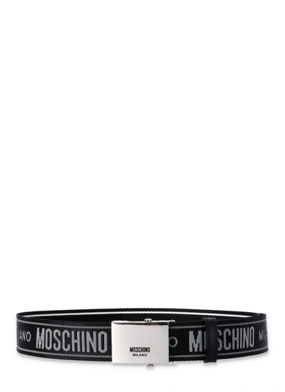 Shop Moschino Logo Belt In Fantasia Nero