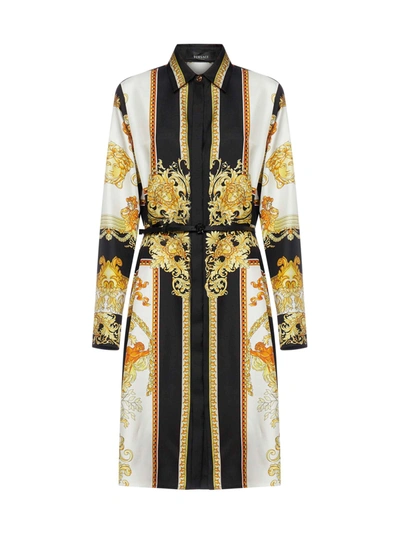 Shop Versace Dress In Nero Oro Bianco