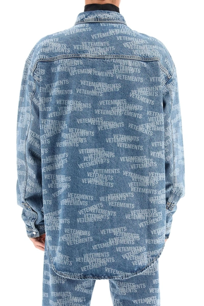 Shop Vetements Oversized Denim Shirt With Logo In Mixed Colours