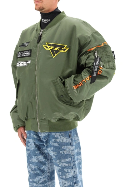 Shop Vetements Racing Logo Reversible Bomber Jacket In Khaki