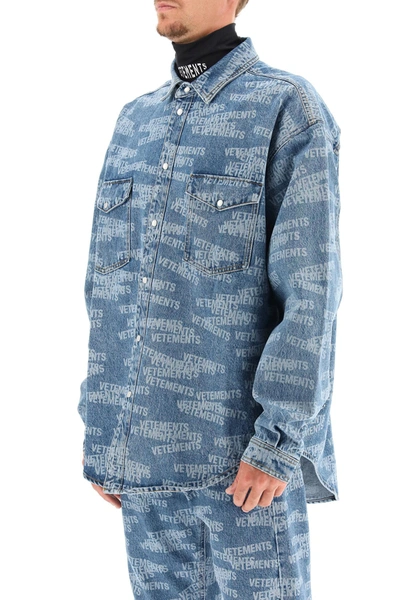 Shop Vetements Oversized Denim Shirt With Logo In Mixed Colours