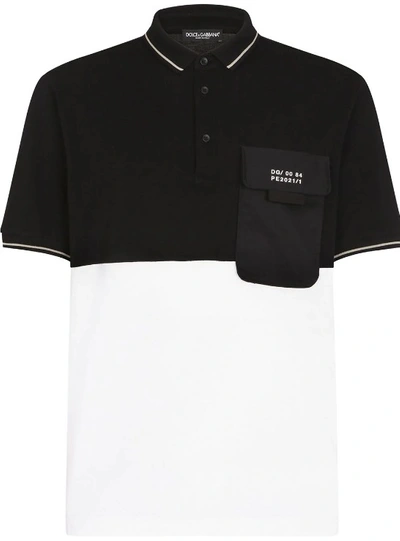 Shop Dolce & Gabbana Logo-patch Two-tone Polo Shirt In Black