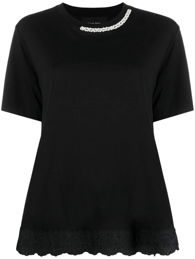 Shop Simone Rocha Supima Cotton Pearl-embellished T-shirt In Black