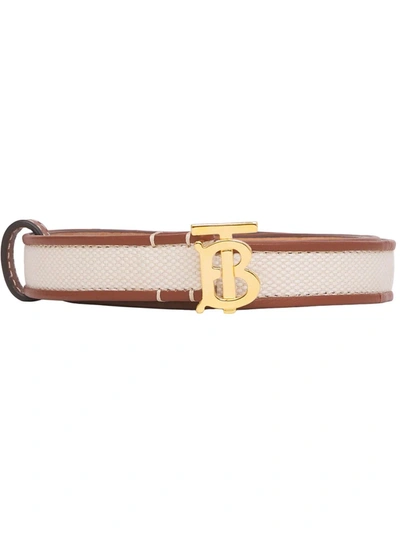 Shop Burberry Monogram-motif Leather-trim Canvas Belt In Neutrals