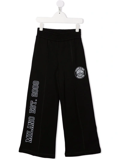 Shop Msgm Logo-print Wide-leg Track Pants In Black