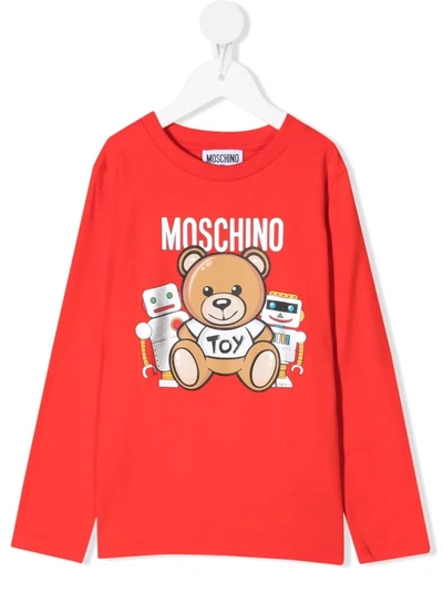 Shop Moschino Logo-print Cotton Sweatshirt In Red