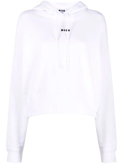Shop Msgm Logo-print Pullover Hoodie In Weiss