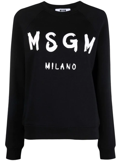 Shop Msgm Logo-print Crew Neck Sweatshirt In Schwarz